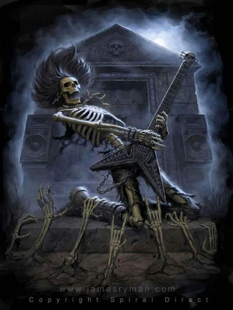 Rocker skeleton Muzică Rock, Arte Heavy Metal, Skulls And Bones, Heavy Metal Art, Skull Artwork, Skeleton Art, A Skeleton, Heavy Metal Music, Gothic Horror