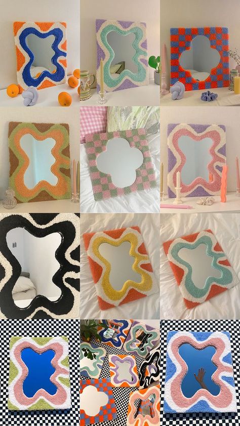 Tuft Mirror, Super Clay Art, Clay Flower Mirror, Art Drawings Painting, Air Dry Clay Charms, Mirror Design Ideas, Rug Mirror, Crafts Wallpaper, Aesthetic Sketches