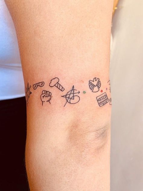 Small Movie Themed Tattoos, Tattoo Ideas Pop Culture, Gardians Of The Galaxy Tattoo Ideas, Simple Fandom Tattoos, Marvel Sleeve Tattoo Woman, Guardians Of The Galaxy Vol 3 Tattoo, Small Marvel Tattoo Ideas For Women, Feminine Marvel Tattoo, Girly Marvel Tattoos