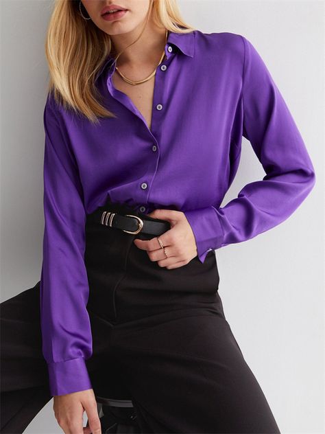 Pattern: solid colorColor: blue, rose, coffee, dark green, green, apricot, purple, lotus rootProduct Category:ShirtSize:S,M,L,XL,2XLFit: loose typeStyle type: temperament commuterCollar type:shirt collarStyle:CardiganSleeve type: shirt sleevePlacket: single-breastedSleeve length: long sleeveStyle: commuter style Purple Satin Shirt, Commuter Style, Shirt Collar Styles, Satin Long Sleeve, Shirt Female, Satin Blouses, Cardigan Shirt, Purple Satin, Satin Shirt