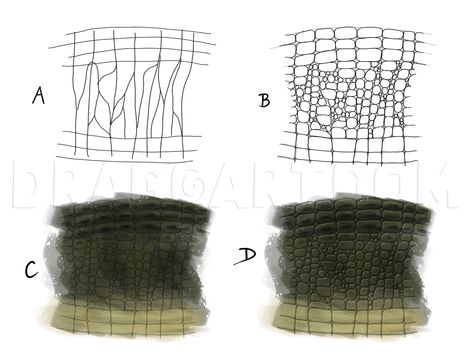 How To Draw Crocodiles, Step by Step, Drawing Guide, by Alatriste | dragoart.com Purse Sketch, Texture Sketch, Olive Green Paints, Fabric Reference, Rendering Drawing, Art Tips And Tricks, Skin Drawing, Fashion Sketching, Pencil Drawing Tutorials