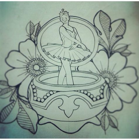 Music box ballerina tattoo Fairytale Inspired Tattoos, Music Box Tattoo, Tattoo Stippling, Marionette Tattoo, Ballet Tattoo, Ballet Tattoos, Ballerina Tattoo, Box Tattoo, Pin Up Tattoo