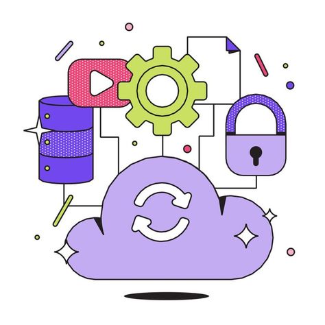 Cloud Storage Illustration, Data Protection Illustration, Data Security Illustration, Saas Illustrations, Software Illustration, Data Illustration, Lines Drawing, Cloud Illustration, Cloud Icon