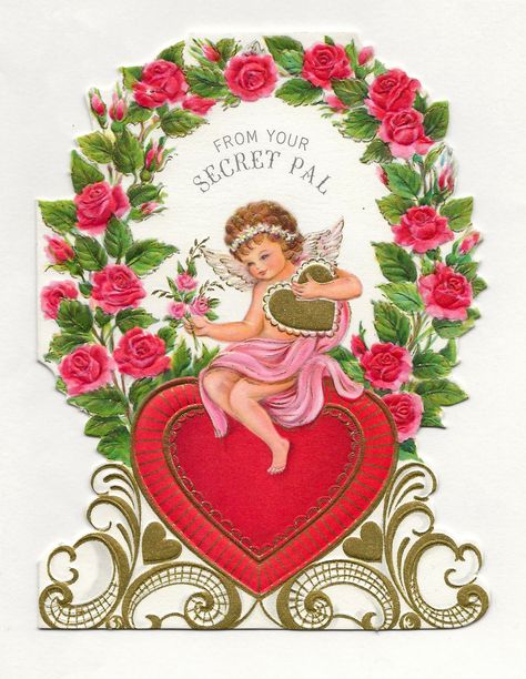 Vintage Valentine Heart, Secret Pal, Victorian Valentines, Cottage Rose, Valentine Images, Vintage Birthday Cards, Vintage Valentine Cards, Vintage Valentine, Pink Christmas Tree