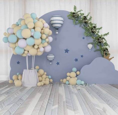 Hot Air Balloon Backdrop, Newborn Party, Party Portrait, Balloon Wreath, Deco Ballon, Idee Babyshower, Baby Boy 1st Birthday Party, Baby Shower Deco, Baby Event