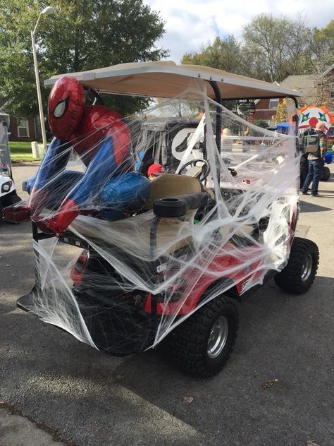 Trunk Or Treat For Golf Carts, Halloween Golf Cart Parade Ideas, Golf Cart Halloween Ideas, Trunk Or Treat Ideas For Golf Cart, Halloween Golf Cart Ideas Easy, Halloween Decorations For Golf Cart, Golf Cart Decorating Ideas Parade Floats, Golf Cart Trunk Or Treat Ideas, Golf Cart Decorating Ideas Summer