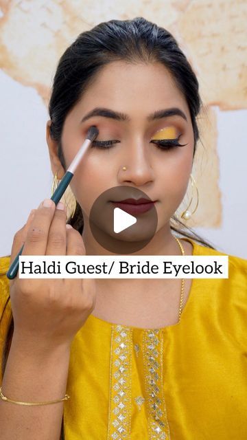 Haldi Makeup For Bride, Eye Makeup For Haldi Ceremony, Haldi Bride Makeup Look, Haldi Makeup Look For Bride Sister, Simple Haldi Makeup, After Marriage Look Indian, Mekup Bride Simple Step By Step, Haldi Makeup Look Simple, Haldi Makeup Look For Bride