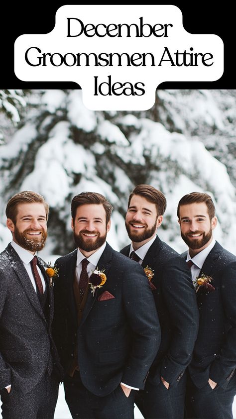 December groomsmen attire ideas for winter weddings. Groom Outfit Winter Wedding, Christmas Groomsmen Attire, Winter Wedding Groom Attire, Winter Groomsmen Attire, Groomsmen Sweaters, Fall Wedding Groomsmen Attire, Groomsmen Attire Ideas, Winter Wedding Groom, Explore Outfit