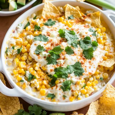 Mexican Street Corn Dip Crock Pot Easy Street Corn Dip Recipe, Easy Mexican Street Corn Dip Recipe, Crockpot Mexican Corn Dip, Corn Caviar Dip, Crock Pot Street Corn Dip, Spanish Dip Recipes, Street Corn Crockpot, Crockpot Mexican Street Corn Dip, Mexicorn Corn Dip