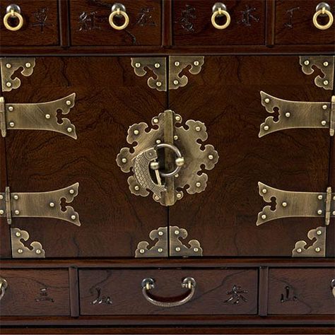 Japanese Medicine, Korean Furniture, Apothecary Chest, Asian Furniture, Accent Chest, Asian Design, Antique Brass Hardware, Wooden Chest, East Asian