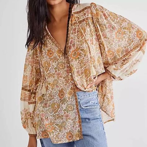 This 100% Viscose Floral-Print Blouse Exudes Elegant Sophistication While Giving Off Boho Romantic Feels. It Is So Soft And Flowy! It’s Beautifully Understated. With The Gorgeous Floral Print, Loose Button Down Adjustable And An On Trend Boho Feel. It Would Look Just Lovely Paired With Shorts Or Leggings, Heels And Flats Or A High Waisted Skirt. Gorgeous Neckline Button Down 100%Viscose Lightly Structured Shoulders Relaxed Shift Fit. Imported Unbranded What Size Is Listed Are For Exposure Only P Boho Top Outfit, Modesty Journey, Teaching Clothes, Mom Fits, Bohemian Shirt, Womens Boho Tops, Fashion Vibes, Boho Shirt, Bohemian Blouses