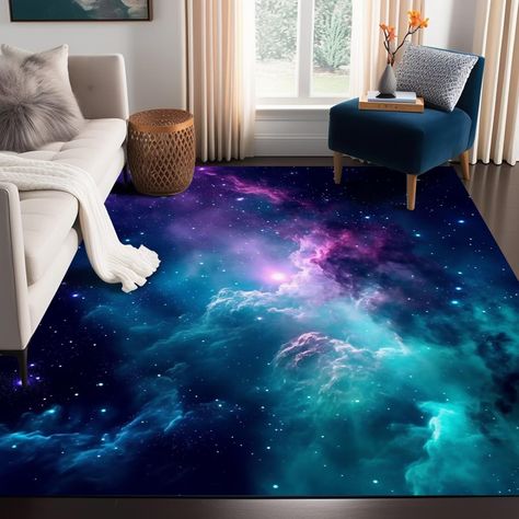 PRICES MAY VARY. 【Decent size】: the Galaxy Rug is 31*47 inch(80X120cm), neither too big nor too small, great size for creating a cozy area,bedroom doormat, etc 【HIGHLIGHTS】: This Versatile Colorful Rug combine Fashion with Function,Novel pattern design, bright colors,Meets the needs of the child 【ENVIRONMENTAL MATERIAL】: 100% Polyester Galaxy Area rugs . Simple patterned style of room rugs adds a touch of beauty to your room,match other furniture, makes the rooms warm and attractive. 【ANTI-SLIP Galaxy Bedroom, Blue Starry Sky, Space Themed Room, Carpets For Kids, Rug Dark, Floor Area Rugs, Space Room, Bedroom Area Rug, Rugs Floor