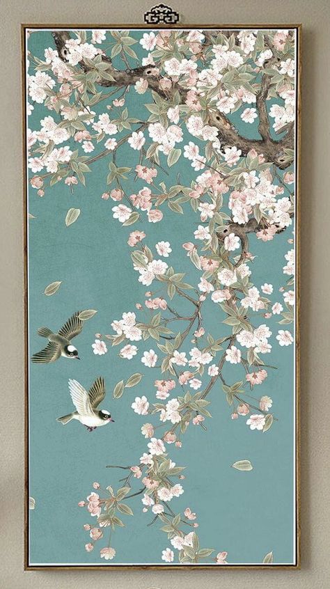 French Interior Design Bedroom, Wall Murals Painted Diy, Botanical Art Drawing, Gold Art Painting, Chinese Art Painting, Wall Murals Painted, Chinoiserie Wallpaper, Flower Phone Wallpaper, Painting Art Projects