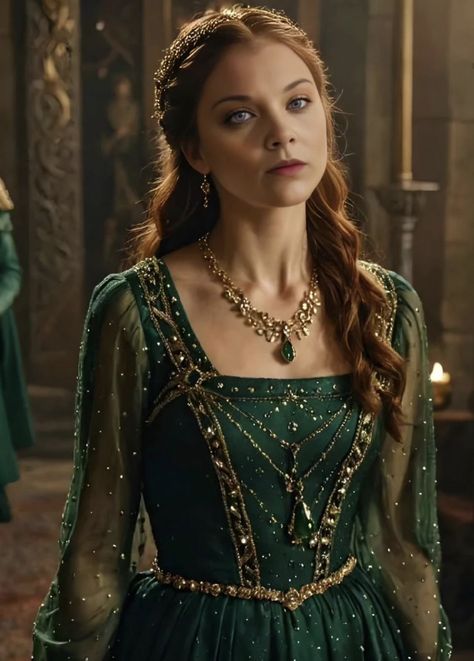 Dress Medieval, Emerald Dress, Margaery Tyrell, Emerald Dresses, Fairy Dresses, Characters Design, Fantasy Dresses, Medieval Dress, Book Inspiration