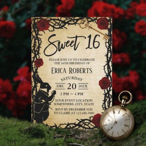 $2.80 | Sweet 16 Vintage Alice in Wonderland Thorn & Rose #sweet 16, sweet sixteen, elegant, fairytale, vintage, girl birthday party, rustic, alice in wonderland, rabbit, rose thorn fairy tale Alice In Wonderland Sweet 16, Wonderland Party Invitations, Wonderland Sweet 16, Alice In Wonderland Invitations, Wonderland Rabbit, Alice In Wonderland Rabbit, Vintage Alice In Wonderland, Sweet 16 Themes, Rustic Birthday