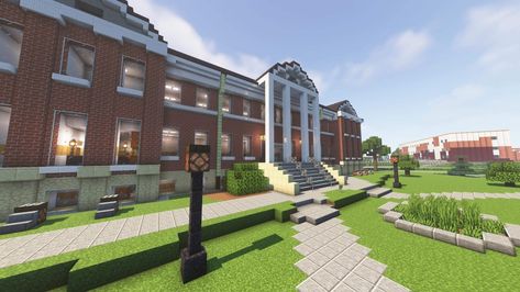 Minecraft University Campus, Minecraft Dormitory, Minecraft College Campus, Minecraft University Building, Minecraft Boarding School, Minecraft School Building Ideas, School Minecraft Ideas, Minecraft Highschool, Minecraft School Building