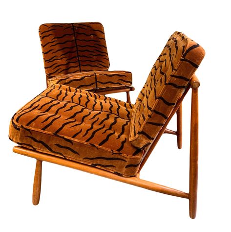 Listed on VNTG.com: Pair of Alf Svensson lounge chairs in Dedar fabric, 1960s | #vntg #vintage Unique Accent Chairs, Upholstered Antique Chairs, Animal Print Furniture, Retro Lounge Chairs, Unique Accent Chair, Dedar Fabric, Metal Lounge Chairs, Architectural Fashion, 70s Furniture