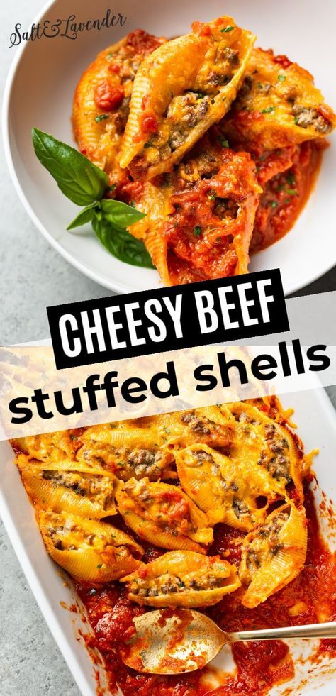 Ground Beef Stuffed Shells, Beef Stuffed Shells, Jumbo Shell Recipes, Big Shells, Baked Stuffed Shells, Baked Pasta Recipe, Shell Pasta Recipes, Manicotti Recipe, Shells Recipe