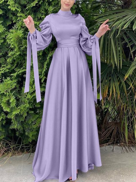 Affordable price buy Wedding Dress & Party Dress on Stylewe, SPU: 112WEBL3A8E, Color: Purple, Sleeve Length:Long sleeve, Silhouette:X-Line. Spring Purple Maxi Dress For Banquet, Purple Long Sleeve Maxi Dress For Banquet, Muslim Dress, Hijab Chic, Satin Maxi Dress, Hijab Dress, Modest Dresses, Glamorous Evening Gowns, Flowing Maxi Dress