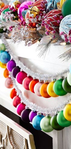 Colorful Christmas Ornaments, Sparkle Decorations, Colorful Christmas Decorations, Silver Garland, Cody Foster, For Christmas Decorations, Rainbows Christmas, Merry Bright Christmas, Garland Christmas