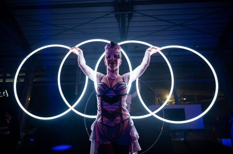 Audi Electric Show - Four LED Hula Hoops was perfect prop for launch of new electric car Audi Q8 e-tron in Parma/Italy. Together with LED Cyr Wheel, Ribbons Dance, Light Cube and Pixel Poi props performers created a charming intense show. #AudiElectricShow #ledshow #audilogo #lightshow #carlaunch #AudiQ8 #ledhulahoop #ledcyrwheel #pixelshow #lighttoys #parma Hula Hoop Light, Cyr Wheel, Led Hula Hoop, Warm Up Stretches, Ribbon Dance, Parma Italy, Light Cube, Audi Q8, Hoop Dance