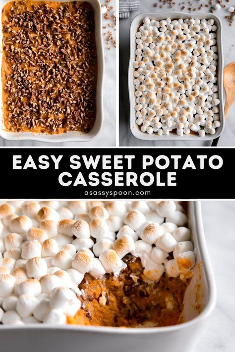 Sweet Potato Casserole With Marshmallows, Thanksgiving Casserole, Sweet Potato Casserole Easy, Coconut Dessert, Cinnamon Pecans, Sweet Potato Recipes Casserole, Candied Sweet Potatoes, Thanksgiving Recipe, Potatoe Casserole Recipes