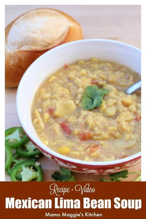 Sopa de Habas, or Mexican Lima Bean Soup, is a healthy and tasty dish. A bowl of this Mexican food favorite is the perfect meal for chilly days. Check out the video or the step-by-step photos to make this classic recipe at home. By Mama Maggie's Kitchen via @maggieunz #mexicanfood #mexicanfoodrecipes #soup #winterfood #fallfood #souprecipes  #vegetarian #vegan #mexicanrecipes Mexican Beans Recipe, Lima Bean Soup, Lima Bean Recipes, Easy Chicken Soup, Lima Bean, Bean Soup Recipes, Lima Beans, Vegetable Soup Recipes, Easy Soup Recipes