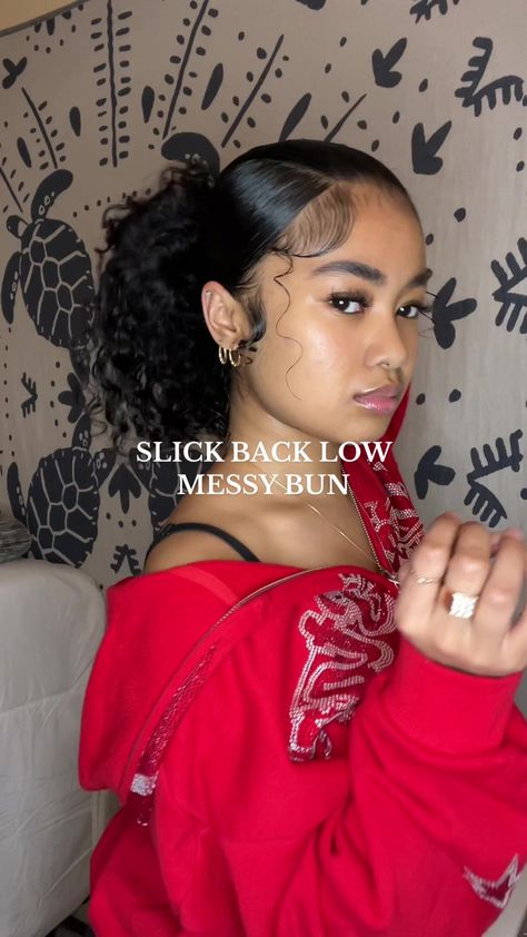 ANGELICAA on TikTok V Part Slick Back, Curly Slick Back Hairstyles, Slick Back Hairstyles Women, Slick Side Part Bun, Messy Slick Back, Side Part Slick Back Bun Natural Hair, Slick Back Curly Ponytail, Slick Back Bun Curly Hair, Slick Back Messy Bun