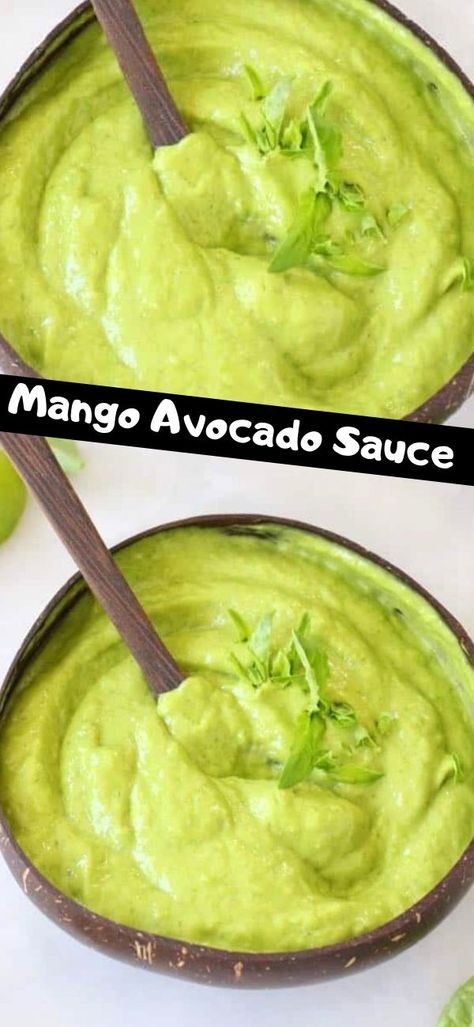 Vegan creamy avocado sauce recipe with mango, citrus and basil. Mango Sauce Recipe, Recipe With Mango, Avocado Sauce Recipe, Veggie Society, Delicious Sauces, Jackfruit Tacos, Easy Vegan Lunch, Plant Based Meal Planning, Creamy Avocado Sauce