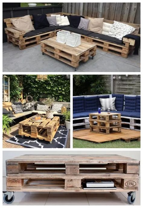 Comment créer un salon de jardin avec des palettes ? - Rhinov Table En Palette, Bar En Palette, Hanging Seat, Table Palette, Hanging Seats, Wooden Pallet Projects, Patio Plants, Porch Patio, Diy Table