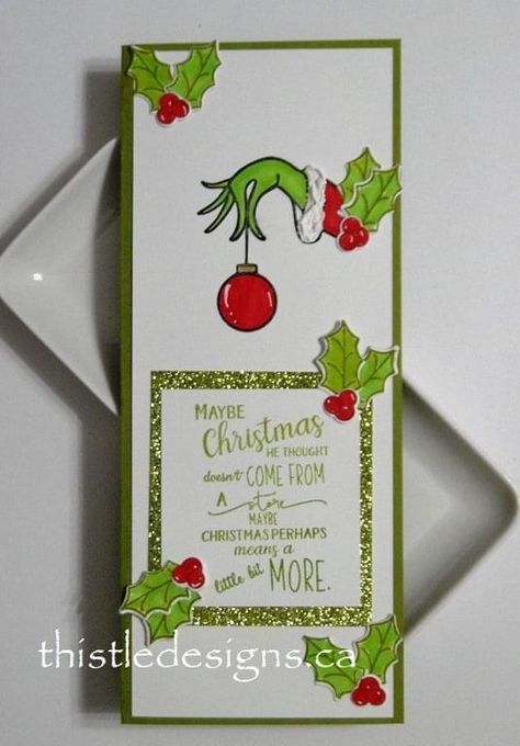 Grinch Christmas Cards, Grinch Christmas Card, A Grinch Christmas, Construction Christmas Cards, Symbols Of Christmas, Grinch Crafts, Der Grinch, Grinch Christmas Party, Thistle Design