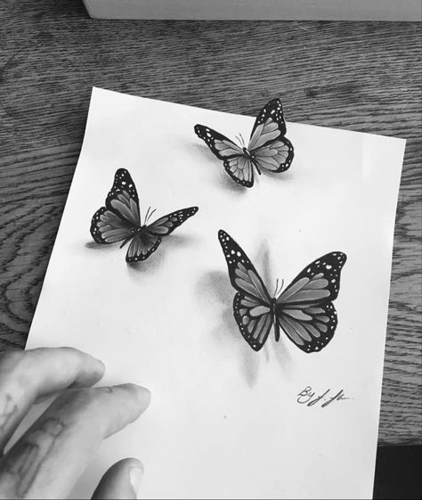 Butterfly 3d Drawing, Butterfly Shadow Tattoo, Micro Realism Butterfly Tattoo, Butterflies Tattoos For Women, Butterfly Realism Tattoo, Butterfly With Shadow Tattoo, 3d Butterfly Tattoo Stencil, Shadow Butterfly Tattoo, Realistic Butterfly Tattoo Designs