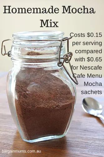 Homemade Mocha Mix Instant Mocha Mix Recipe, Mocha With Cocoa Powder, Coffee Mixes In A Jar, Mocha Mix In A Jar, Mocha Powder Recipe, Dandy Blend, Minuman Starbucks, Homemade Mocha, Homemade Dry Mixes