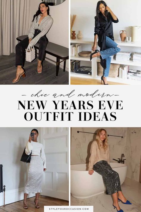 Looking for classy and casual New Years Eve outfits for women? Check out this list of stunning outfits for a casual night out, parties with friends, or at home. Even if you are having a casual night, you'll want to look cute! These New Years outfit ideas are perfect for 2022/2023, have a chic aesthetic, and include jeans, pretty tops, skirts, dresses, jumpsuits, and more for this memorable winter night! New Years Eve Casual Outfit Ideas Jeans, New Years Eve Outfits 2023, Nye House Party Outfit, New Years Outfit Ideas, New Years Eve Outfits Casual, Casual New Years Eve Outfits, New Years Eve Party Outfits, New Years Eve Looks, New Year’s Eve Outfit