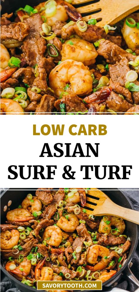 Low Carb Asian, Low Carb Low Fat Recipes, Steak And Shrimp, Boiled Egg Diet Plan, Shrimp Recipes For Dinner, Surf And Turf, 5 Ingredient Recipes, Beef Stir Fry, Healthy Low Carb Recipes