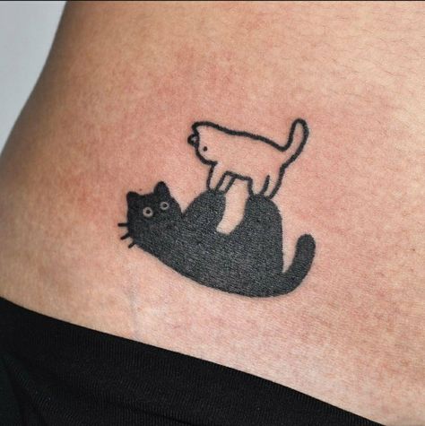 Matching Cat Tattoos, Minimalist Cat Tattoo, Cat Tattoo Ideas, Kitten Tattoo, Cat Tattoo Simple, Cute Cat Tattoo, Funky Tattoos, Handpoke Tattoo, Cat Tattoos