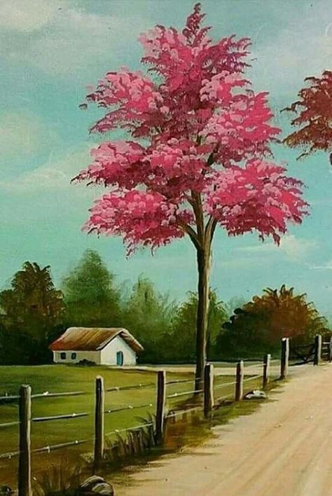 Watercolor Art Scenery, Scenery Painting Easy, Spring Background Images, Tree House Drawing, Beautiful Art Paintings, Scenery Paintings, Kunst Inspiration, Canvas For Beginners, Easy Canvas Painting