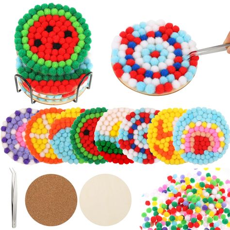 PRICES MAY VARY. 1.DIY Pom Pom Art Coasters Kit: You will get 2000 pieces soft pom poms, 8 pieces wooden self-adhesive coasters, 8 pieces stickable cork bases, 1 piece tweezers, you can create according to your own ideas, no extra purchase of accessories. 2.High Quality Material: The pom poms are made of soft fibers, free from harmful substances or odors, making them safe for children to use, self-adhesive coasters are made of high quality wooden, can provide a pleasant creation experience for c Pom Pom Art, Pompom Balls, Dollar Art, Art Coasters, Family Dollar, Diy Pom Pom, Crafts For Seniors, Club Ideas, Craft Day