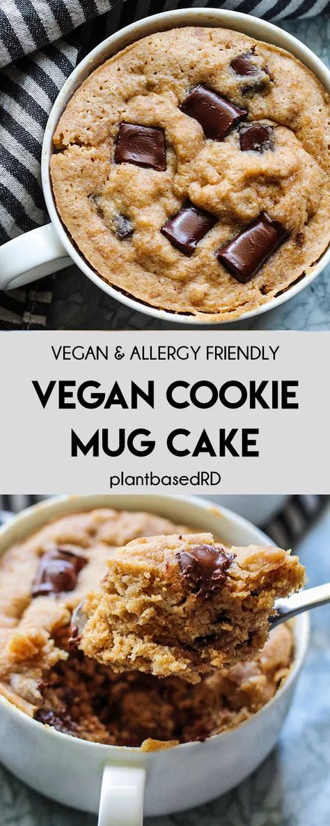 Vegan Cookie Mug Cake (vegan, dairy free, & egg free) – Plant Based RD Cookie Mug Cake, Mug Cake Vegan, Vegan Mug Cake, Healthy Vegan Dessert, Cookie Mug, Vegan Mug Cakes, Dairy Recipes, Cookie In A Mug, Vegan Cookie