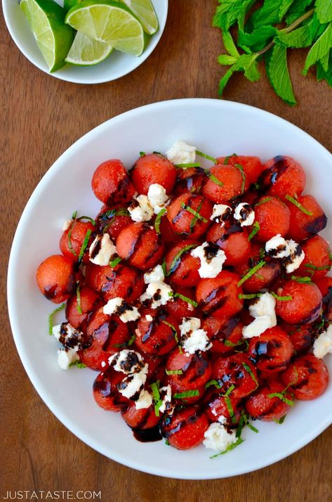 Balsamic Syrup Recipe, Orzo Salat, Watermelon Salad Recipes, Greek Orzo Salad, Watermelon Feta Salad, Just A Taste, Watermelon And Feta, Orzo Salad, Salad Toppings