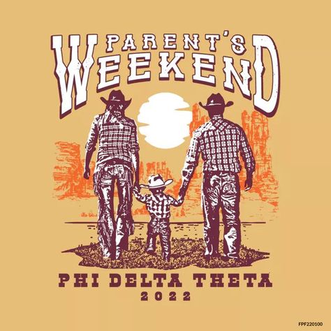 Shop Fresh Prints for your custom frat and greek college apparel | Design customizable merch for your unique fraternity parents weekend + family weekend + dads + moms day theme | Custom Phi Delt western family design Phi Delt, Unique Merch, Weekend Design, Western Family, Parents Weekend Shirts, Custom Merch, Phi Delta Theta, Parents Weekend, Custom Clothing Design