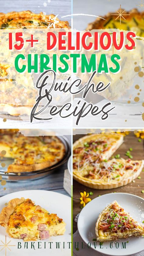 These Christmas quiche ideas are perfect for enjoying with your family for breakfast, brunch, or even dinner! They are all simple to make, wonderfully delicious, and elegant enough to prepare for any holiday or special occasion! You'll love them so much that you'll want to make them all year long! BakeItWithLove.com Christmas Quiche Recipes Easy, Holiday Quiche Recipes, Christmas Brunch Quiche, Brunch Ideas Quiche, Egg Side Dishes Dinners, Christmas Breakfast Quiche, Christmas Quiche Recipes, Quiche Christmas, Holiday Quiche