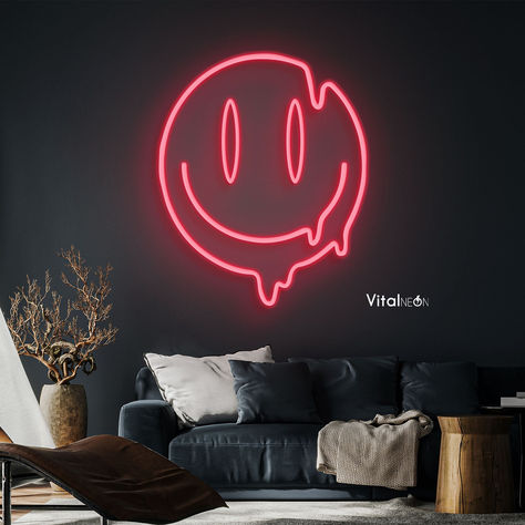 Smile Face Neon Sign Face Neon Sign, Island Interior, Lights Signs, Neon Light Wallpaper, Happy Emoji, Lights Over Kitchen Island, Lights Wallpaper, Lights Room, Neon Light Art