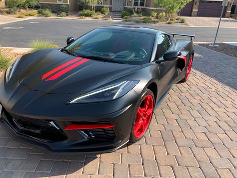 Black And Red Sports Car, Black And Red Car Aesthetic, Corvette C8 Aesthetic, Black Corvette C8, Zach Varmitech, Car Astethic, Black And Red Car, Black Corvette, C8 Corvette