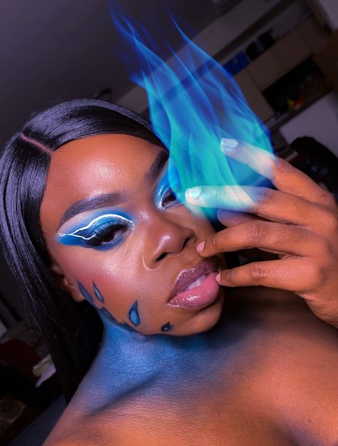 Flame Graphic Liner, Blue Fire Makeup, Graphic Flame Liner, Flame Makeup, Flames Eye Makeup, Flame Eyeshadow, Blue Flame Eye Makeup, Fire Makeup, Edgy Makeup