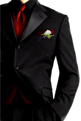 Groom Suit, honestly. I think I might want him to roll the sleeve up a bit! Red And Black Wedding Suits Men, Red Black And Grey Wedding Ideas, Black And Red Suits Men, All Black Suit Red Tie, Red And Black Tuxedo Wedding, Black And Red Groomsmen Attire, Black And Red Suit For Men, Red Wedding Suits Men, Wedding Suits Men Black