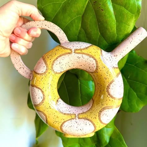 Ceramic Plant Waterer, Donut Pottery Ideas, Ceramic Watering Bell, Pottery Watering Can, Clay Watering Can, Ceramic Wheel Thrown Ideas, Watering Can Pottery, Watering Can Ceramic, Ceramic Watering Can