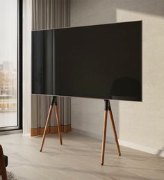 Tv Mobile Stand, Mobile Tv Stand Ideas, Easel Tv Stand Living Rooms, Tv On Easel, Tv Stand Easel, Tv Interior Design, Tv Stand Bedroom, Tv With Stand, Tv Easel