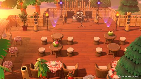 Acnh Rooftop Bar, Acnh Bar, Animal Crossing Cafe, Acnh Beach, Animal Crossing Music, Animal Crossing 3ds, Animals Crossing, Ac New Leaf, Animal Crossing Guide