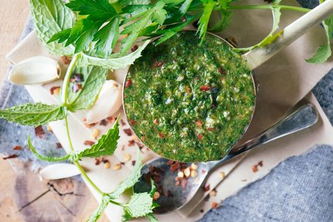 Chimichurri Sauce | bsinthekitchen.com #sauce #chimichurri #bsinthekitchen Basil Chimichurri, Chimichurri Chicken, Chimichurri Sauce Recipe, Chimichurri Sauce, Canned Chicken, It Goes On, Steak Recipes, Sauce Recipe, A Bowl